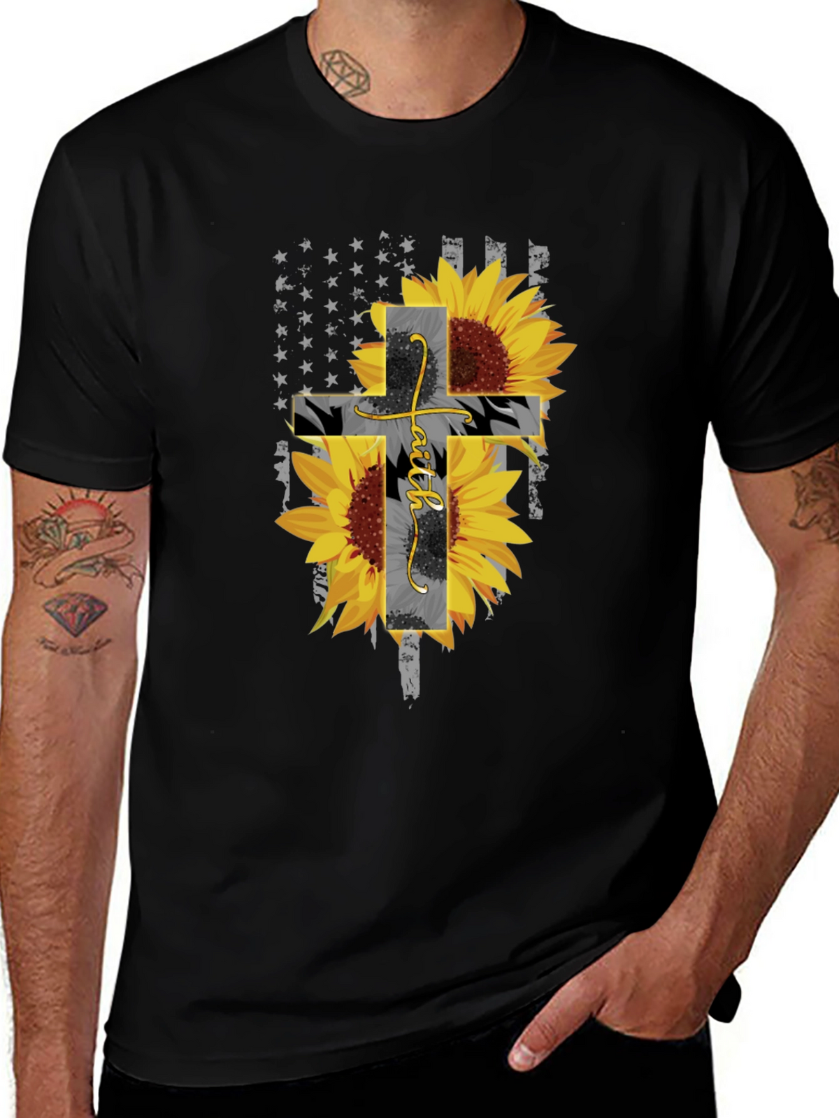 Faith Sunflower Cross Graphic T-Shirt