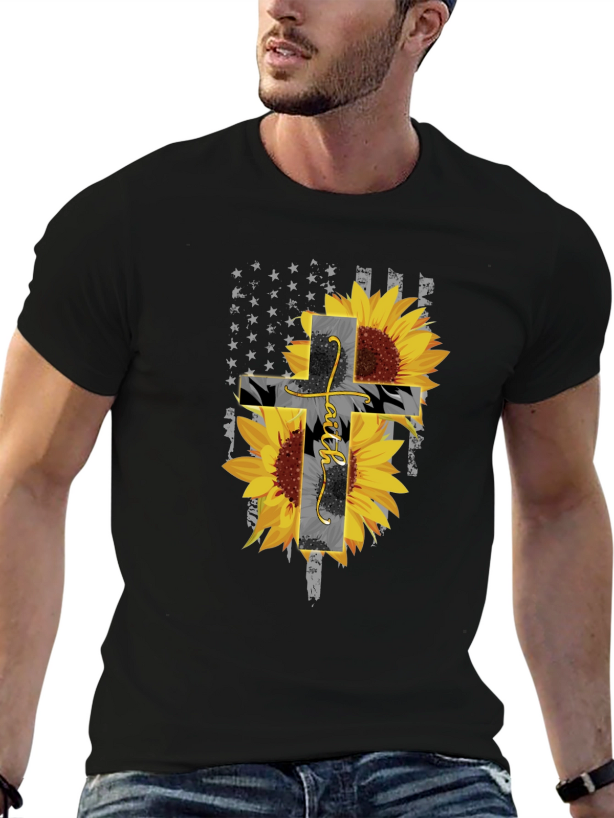 Faith Sunflower Cross Graphic T-Shirt