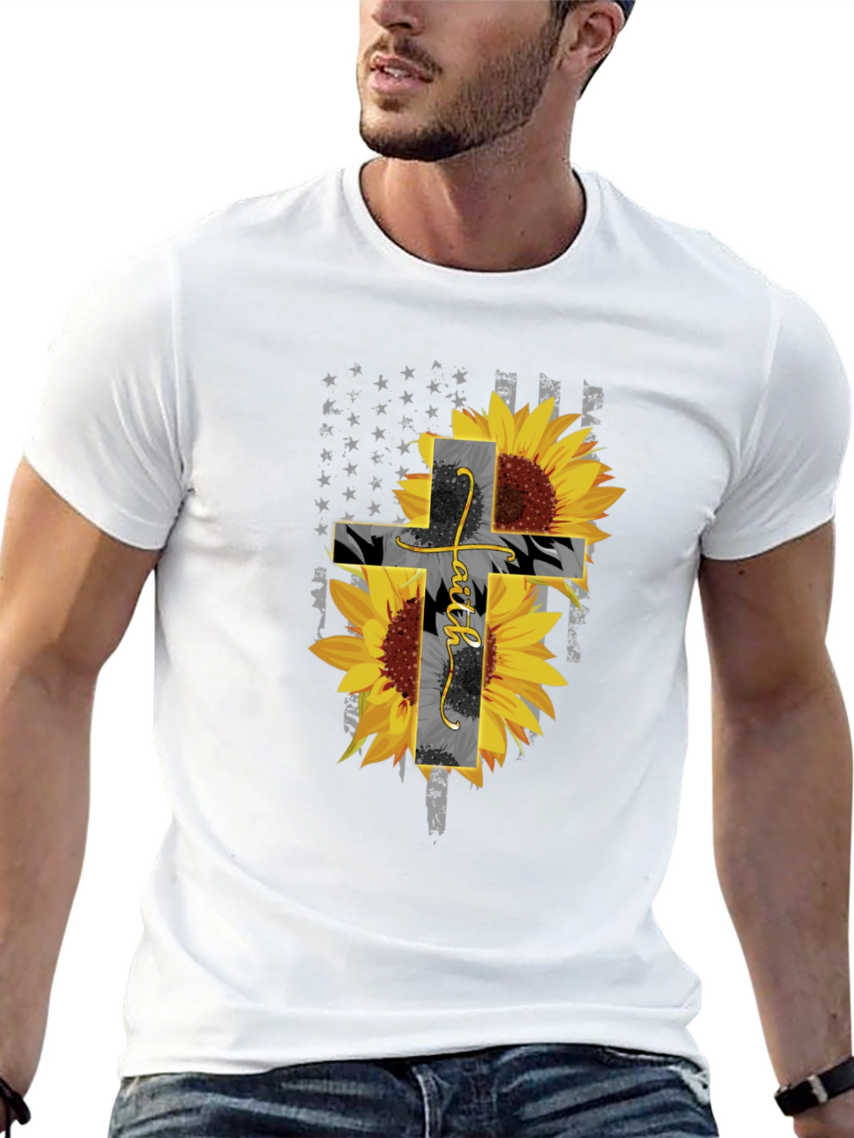 Faith Sunflower Cross Graphic T-Shirt