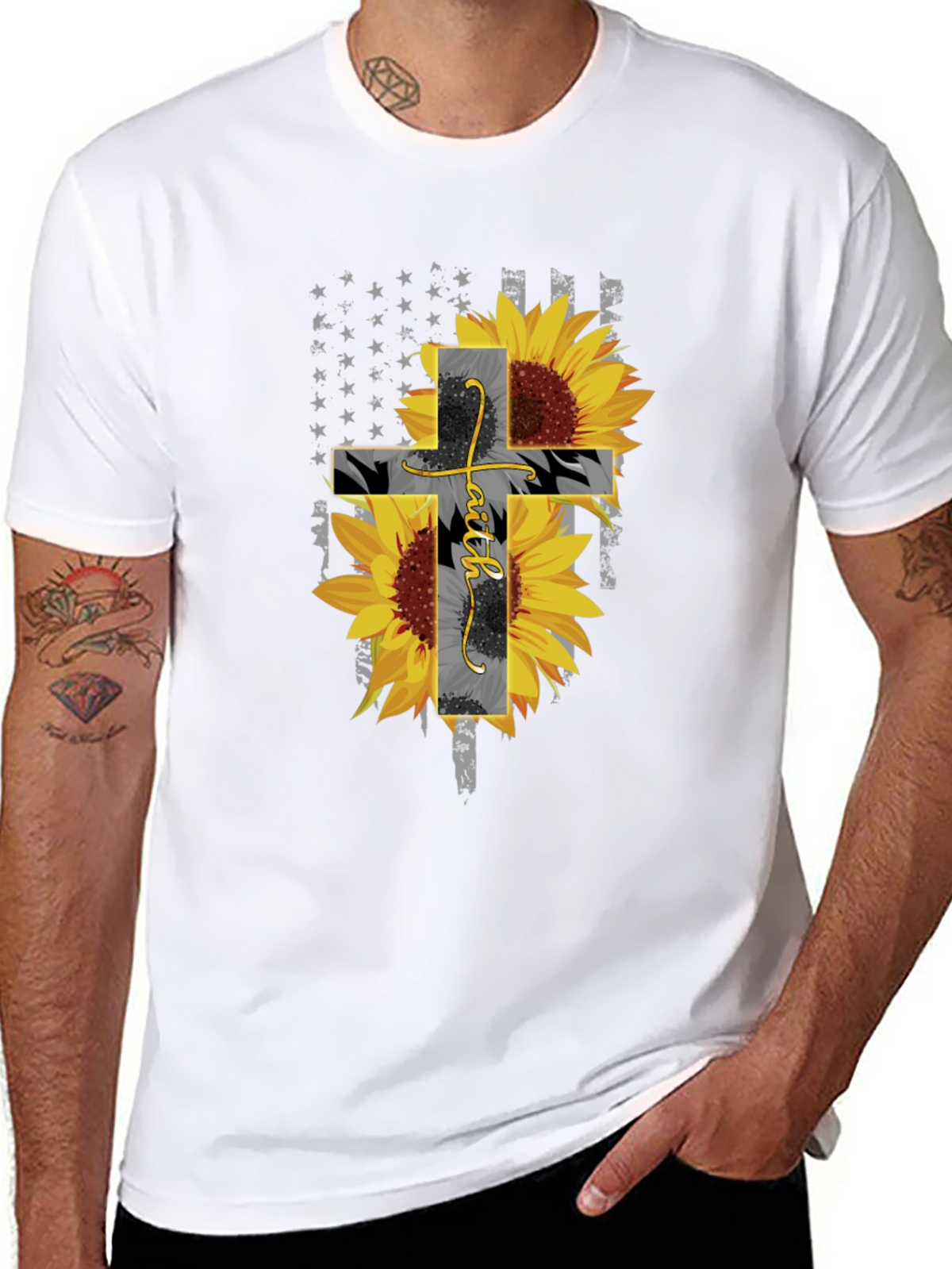 Faith Sunflower Cross Graphic T-Shirt