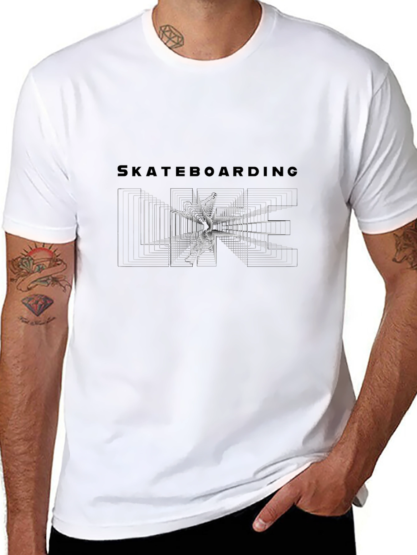 Skateboarding Graphic Tee - Black