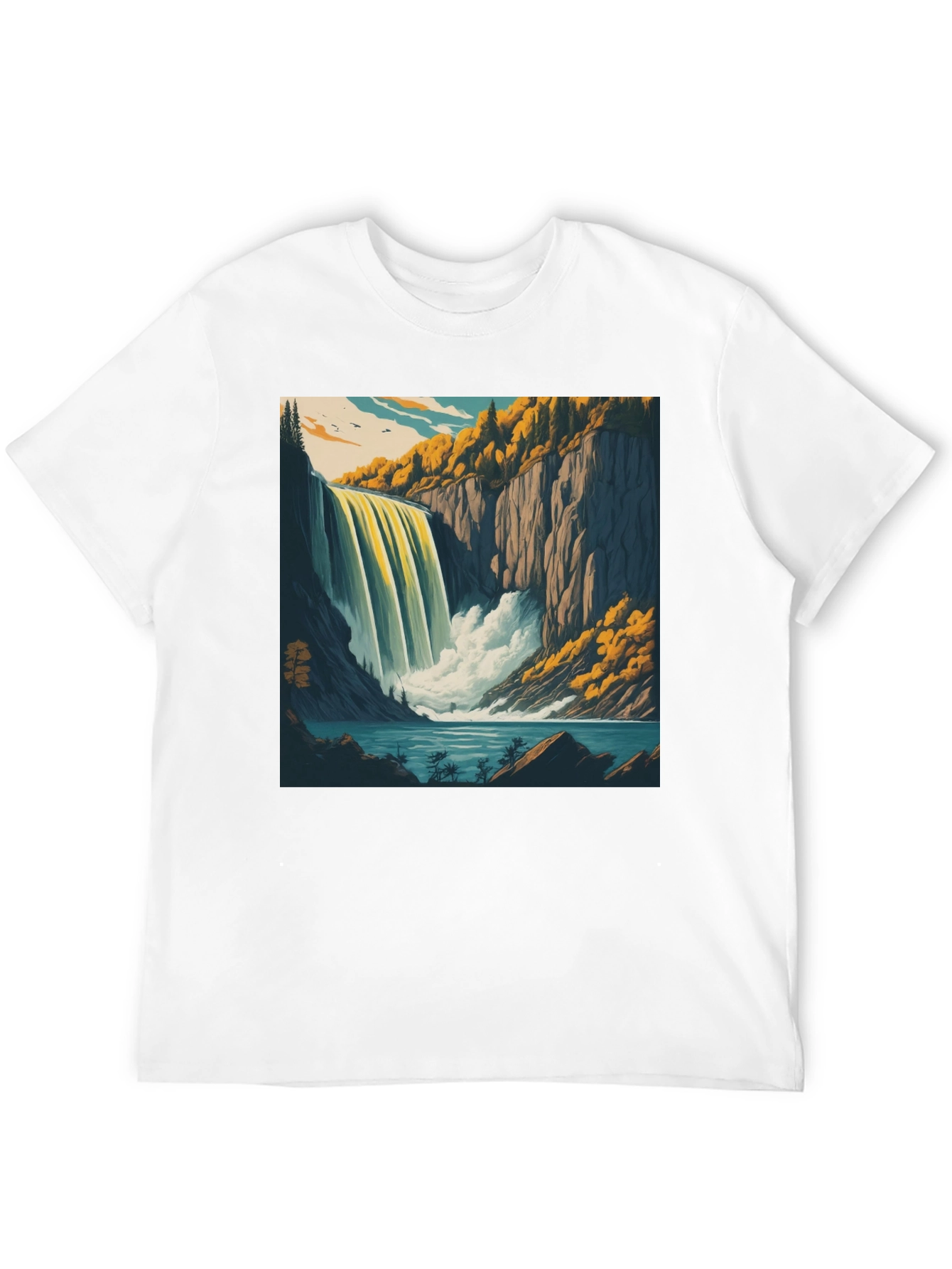 Waterfall Graphic Tee - Black Cotton Casual Shirt