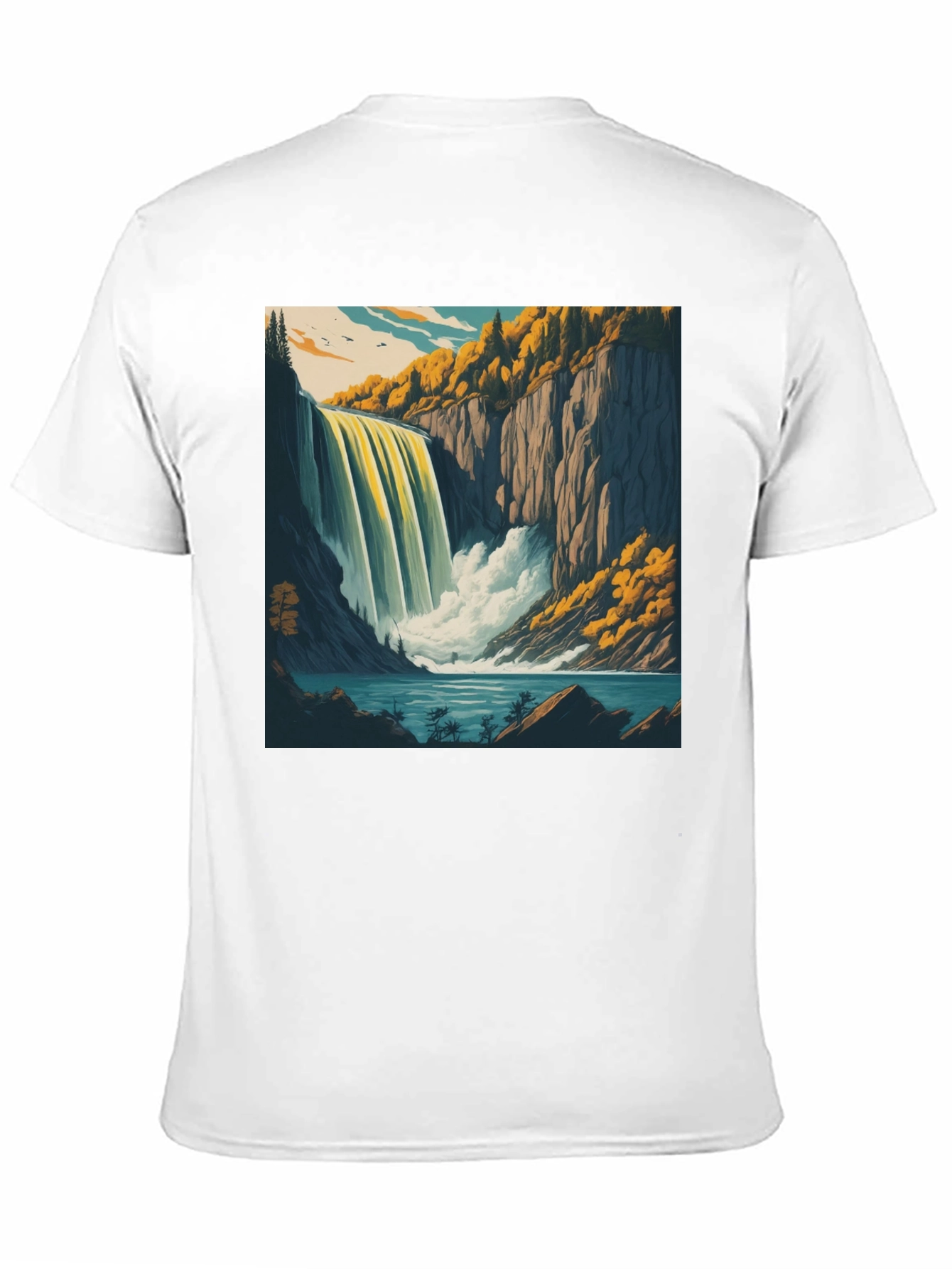 Waterfall Graphic Tee - Black Cotton Casual Shirt