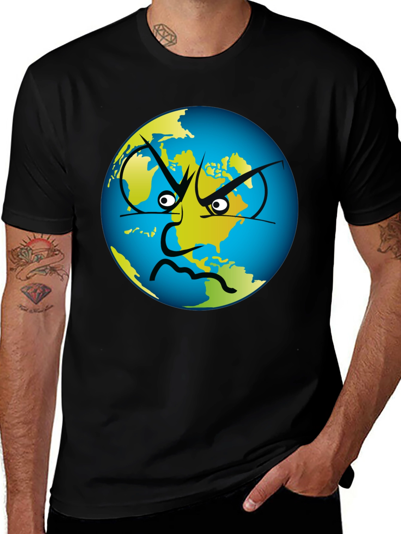 Angry Earth Graphic Tee - Black Cotton T-Shirt