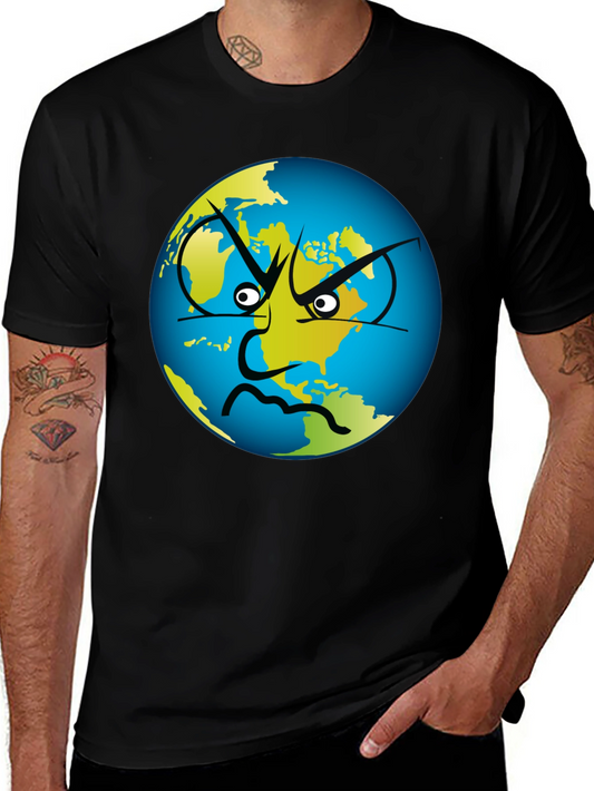 Angry Earth Graphic Tee - Black Cotton T-Shirt