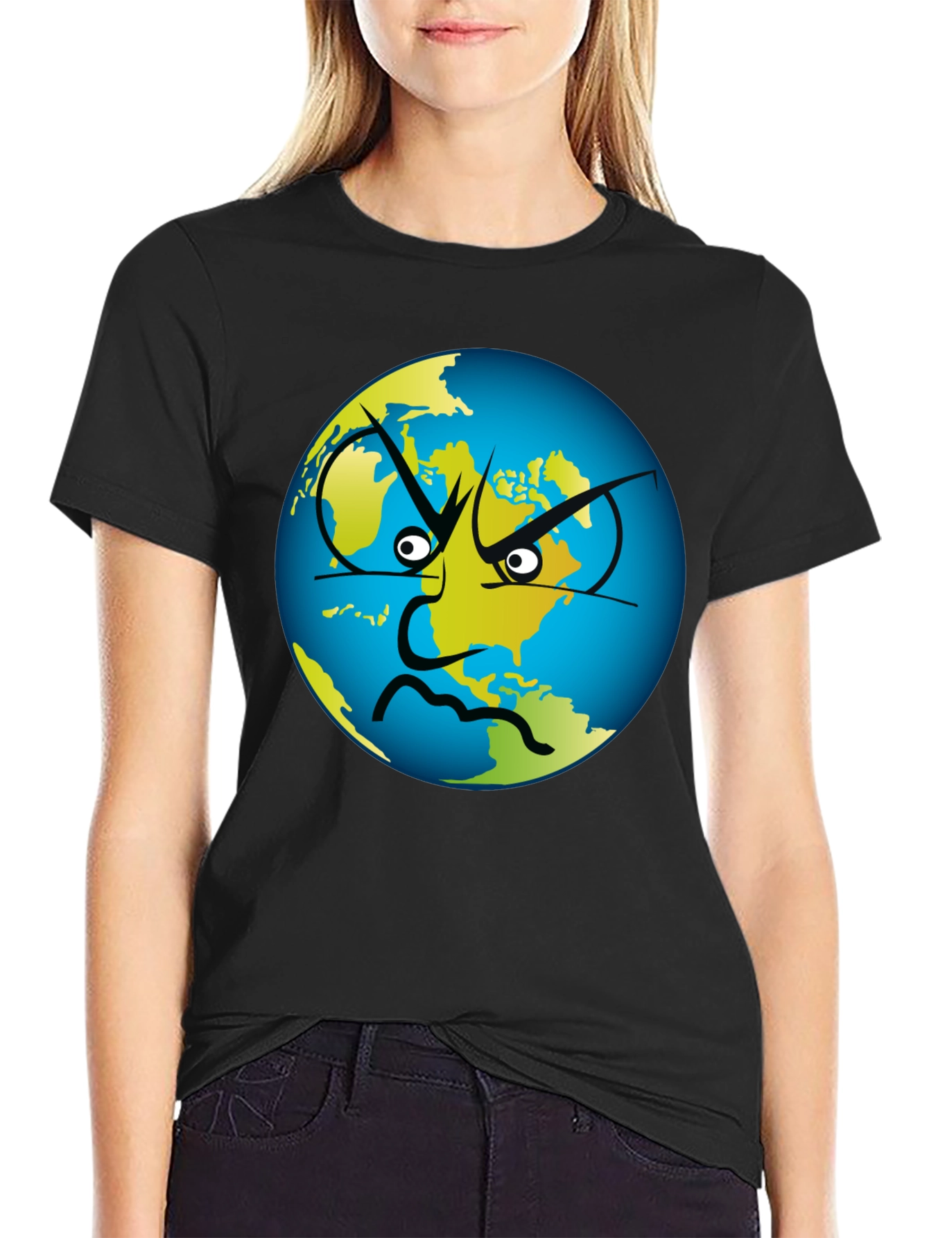 Angry Earth Graphic Tee - Black Cotton T-Shirt