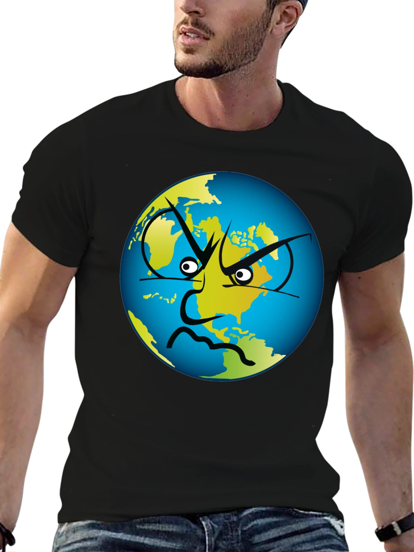 Angry Earth Graphic Tee - Black Cotton T-Shirt