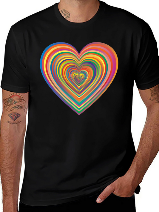 Rainbow Heart Graphic Tee - Black Casual T-Shirt