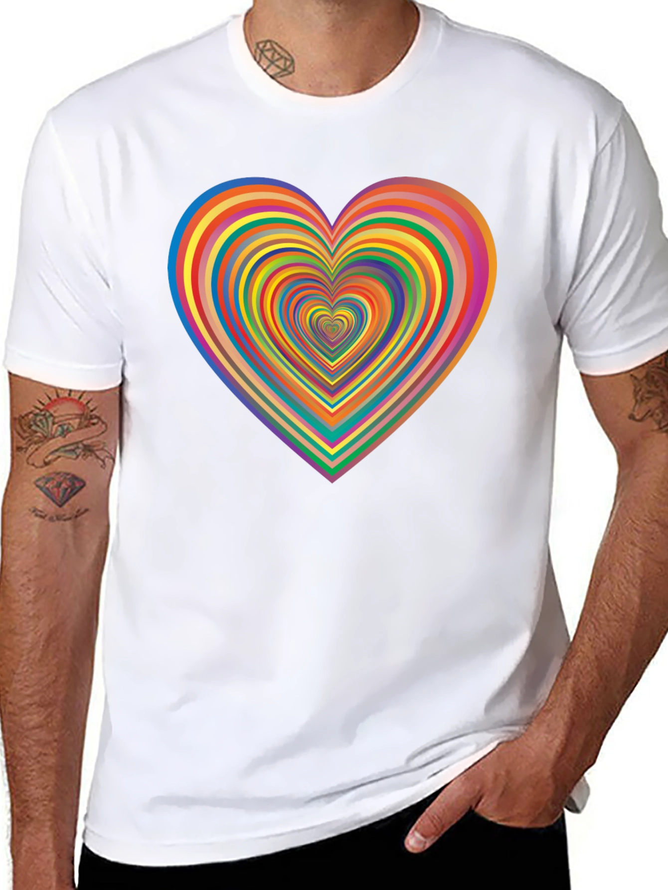 Rainbow Heart Graphic Tee - Black Casual T-Shirt