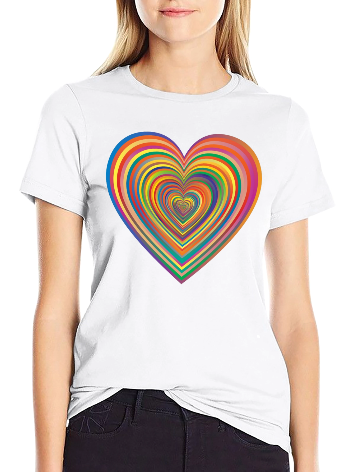 Rainbow Heart Graphic Tee - Black Casual T-Shirt