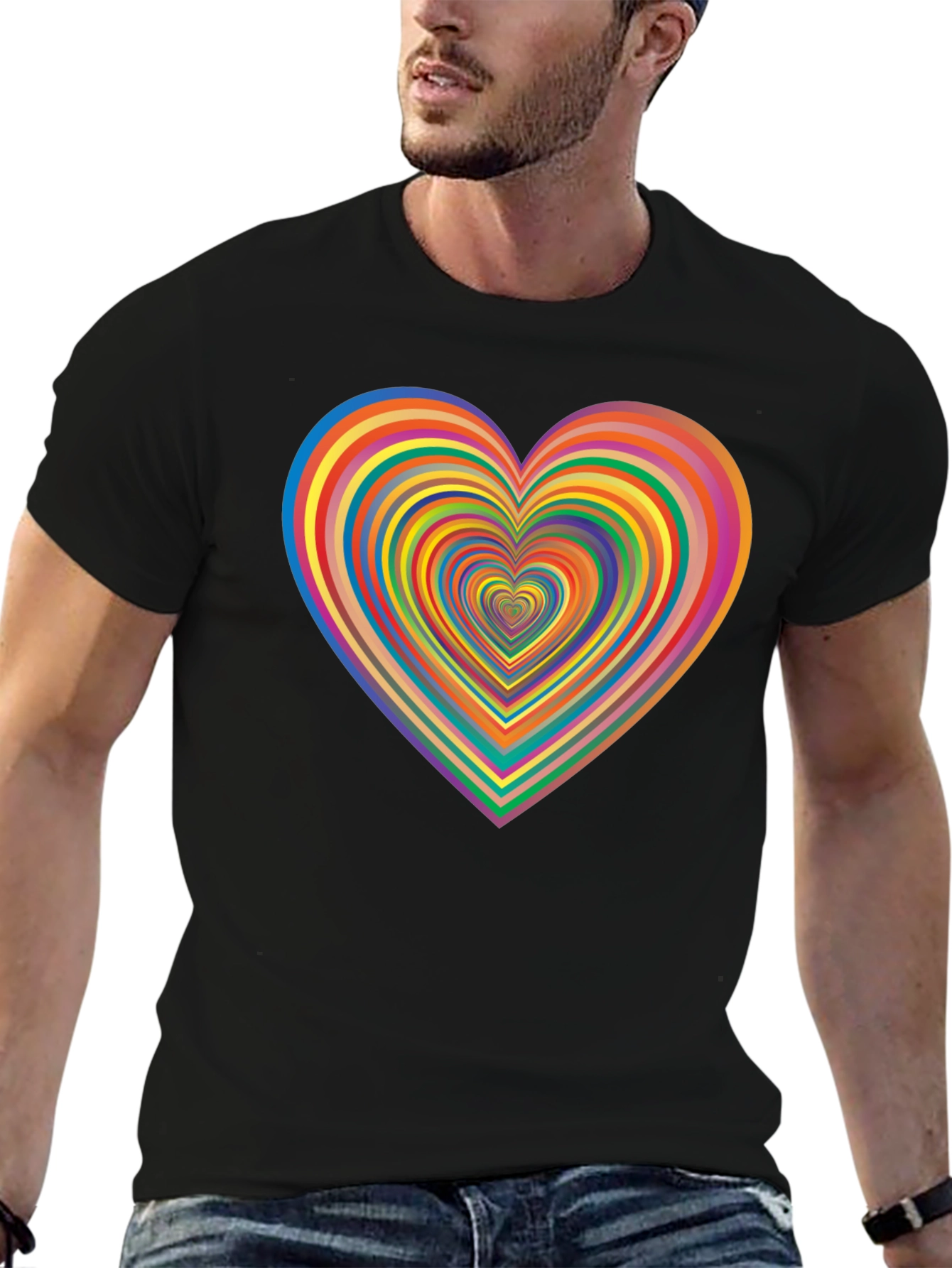Rainbow Heart Graphic Tee - Black Casual T-Shirt