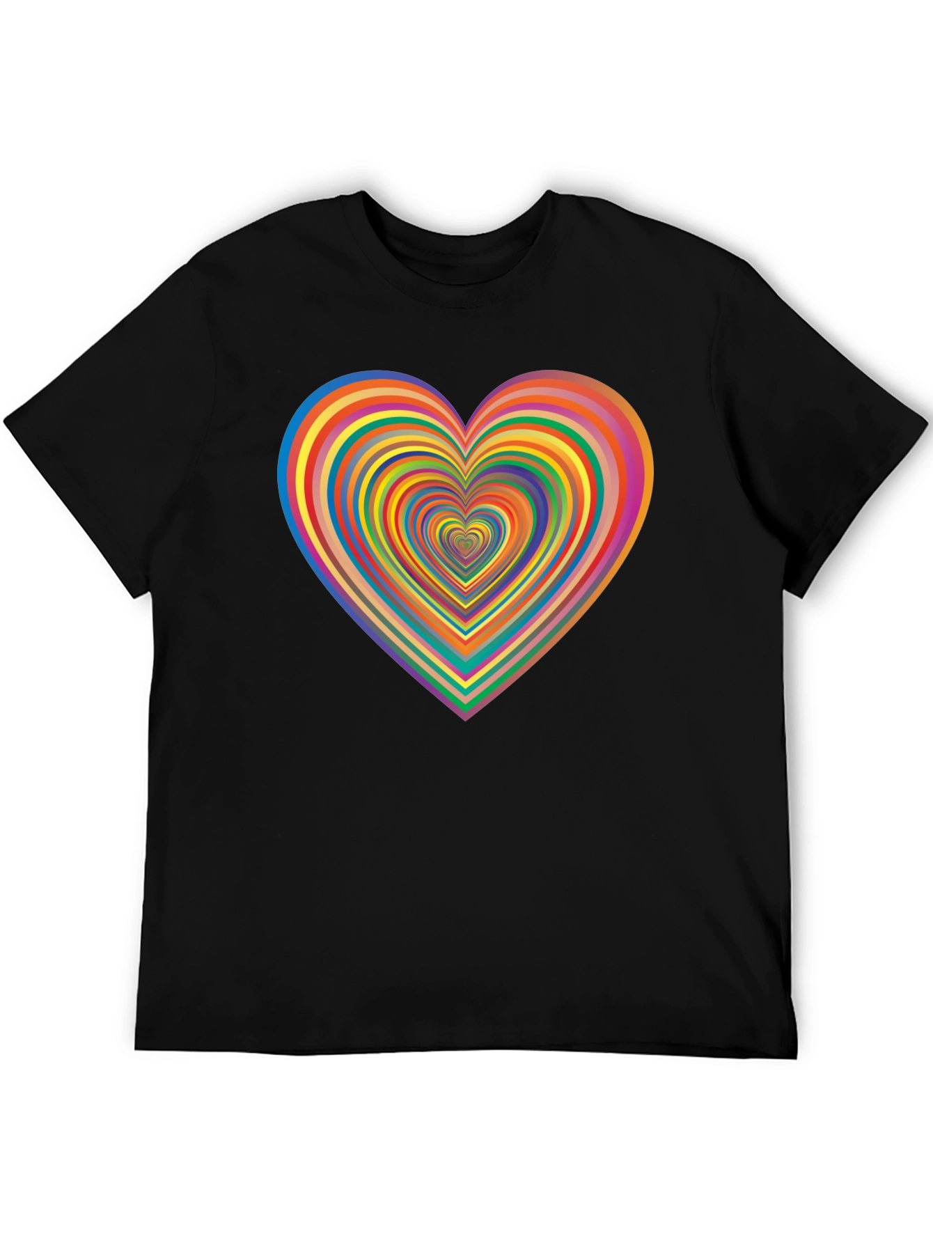Rainbow Heart Graphic Tee - Black Casual T-Shirt