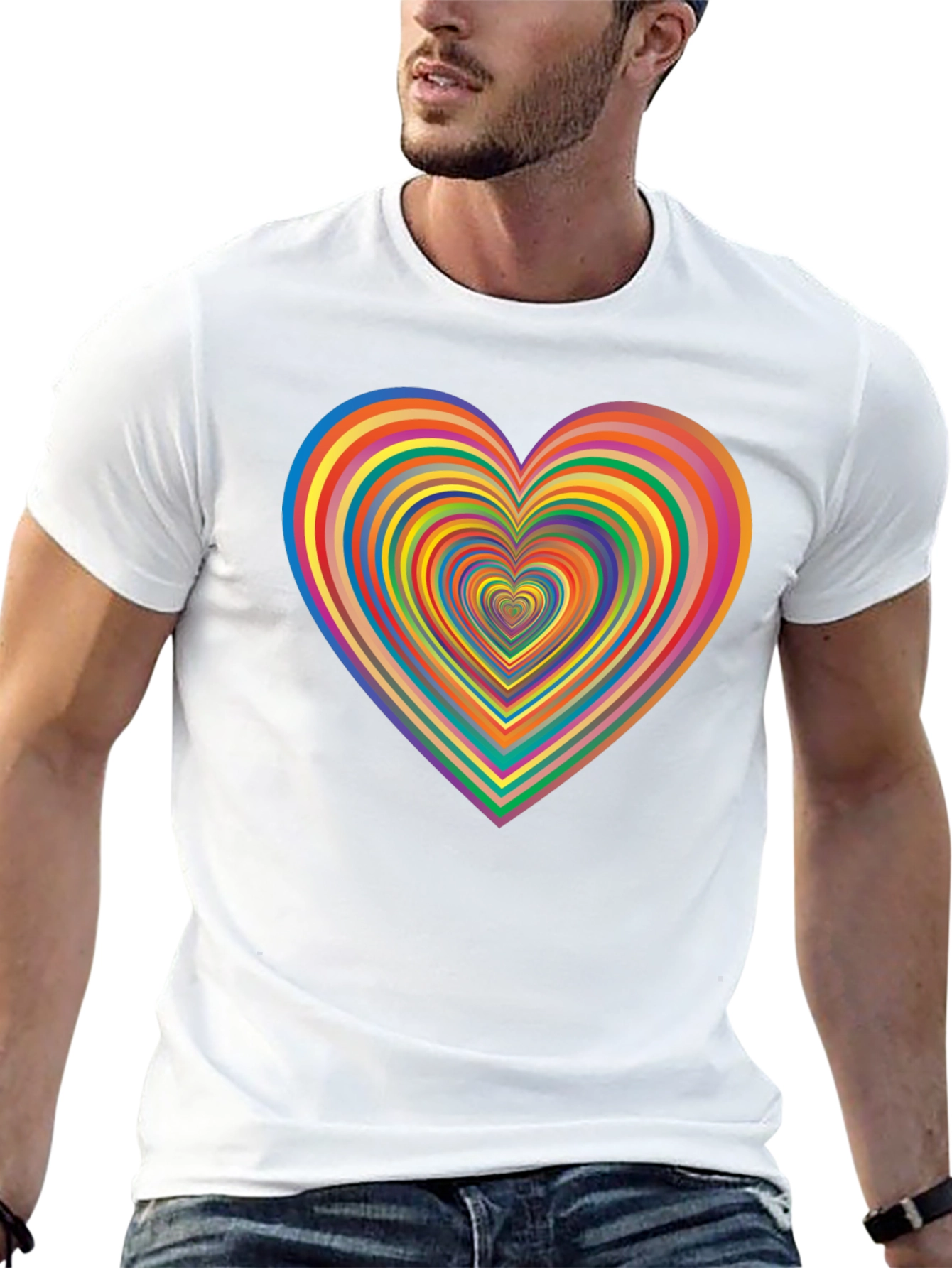 Rainbow Heart Graphic Tee - Black Casual T-Shirt