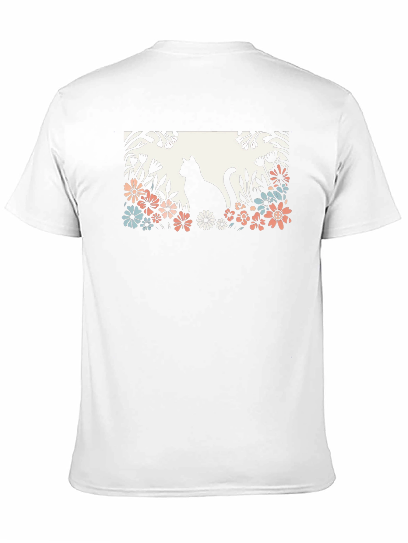 Cat in Flower Garden Black Graphic Tee