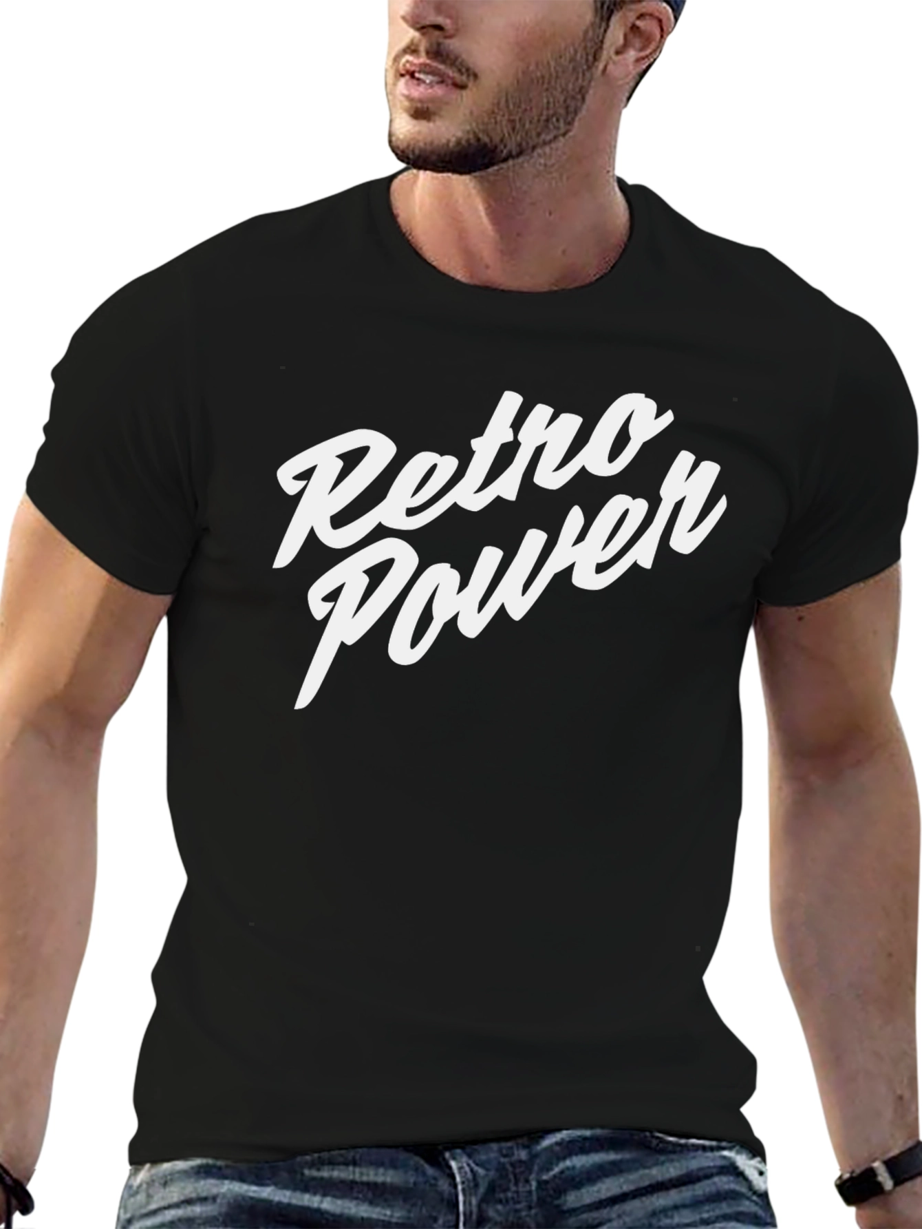 Retro Power Black Graphic T-Shirt