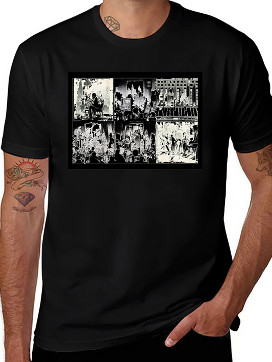 Graphic Black T-Shirt - Vintage Style Band Collage