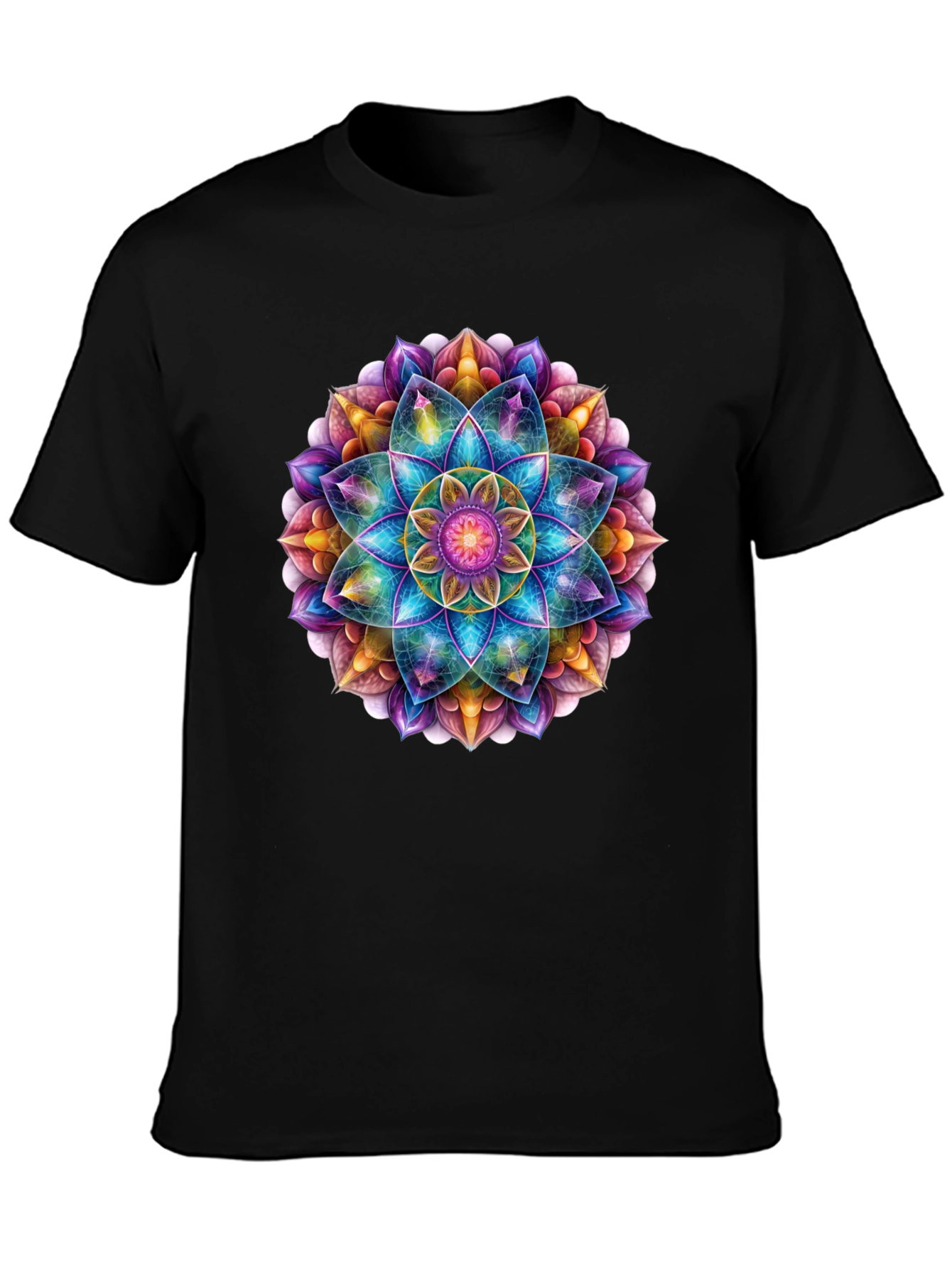 Vibrant Mandala Print Black T-Shirt