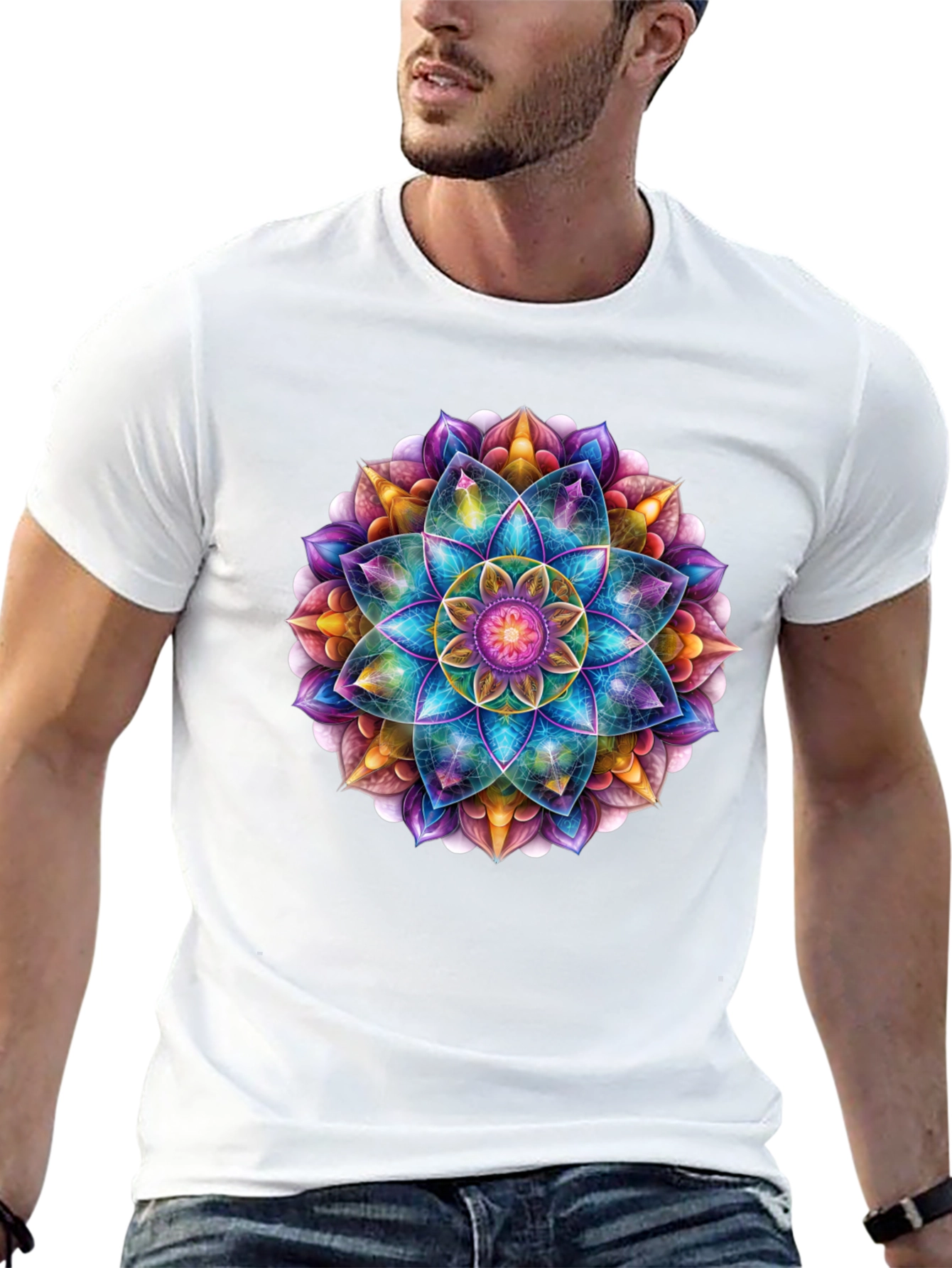 Vibrant Mandala Print Black T-Shirt
