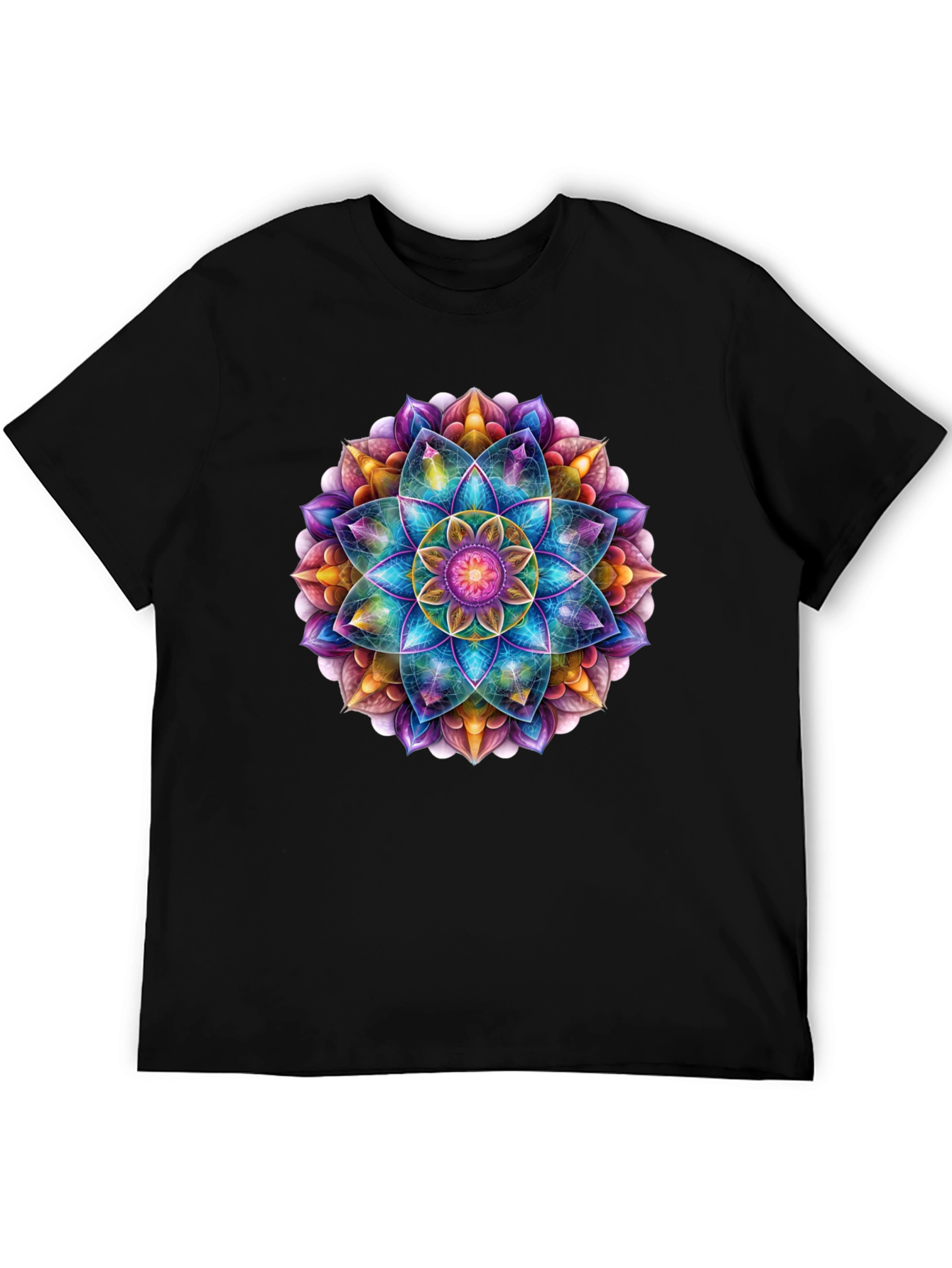 Vibrant Mandala Print Black T-Shirt