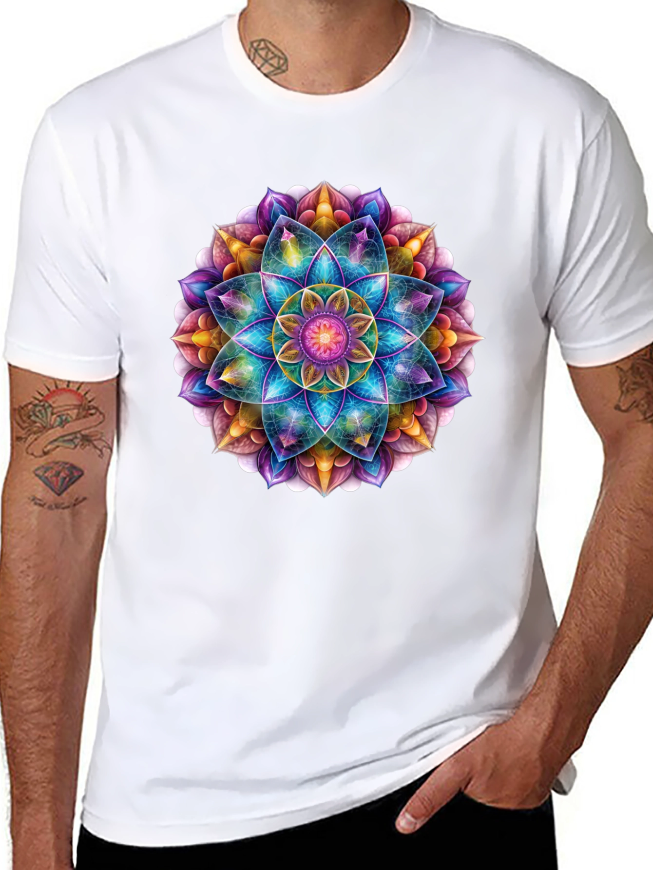 Vibrant Mandala Print Black T-Shirt
