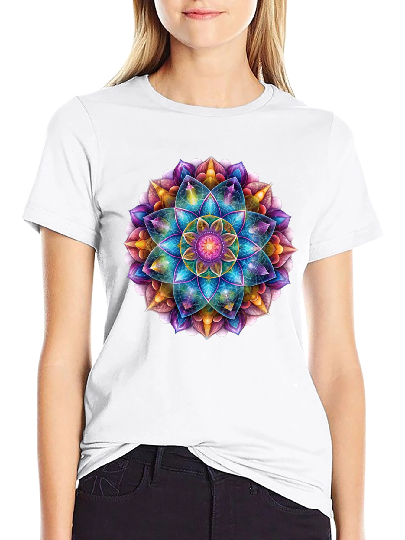 Vibrant Mandala Print Black T-Shirt