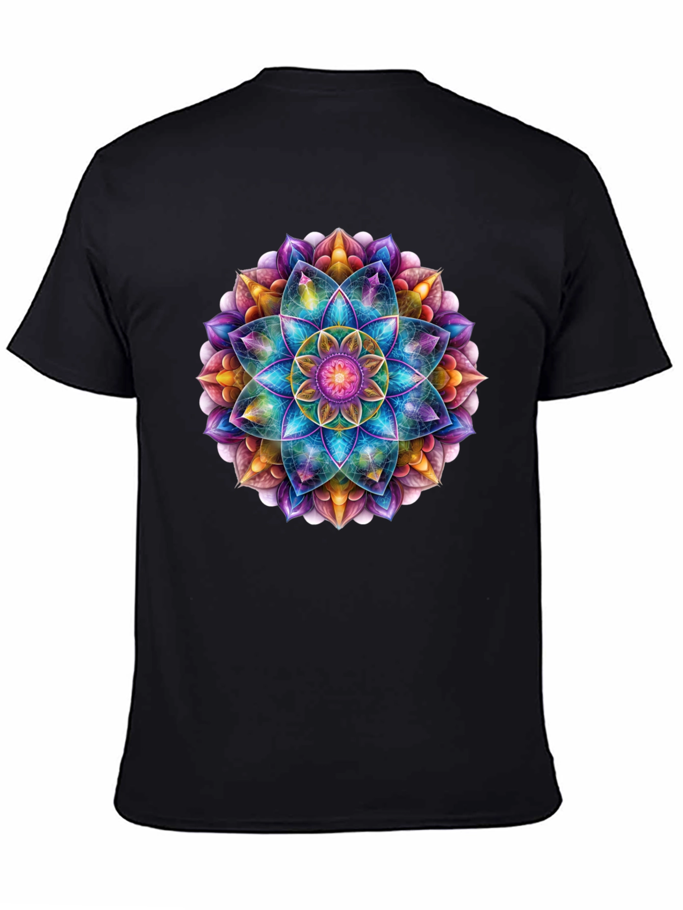 Vibrant Mandala Print Black T-Shirt