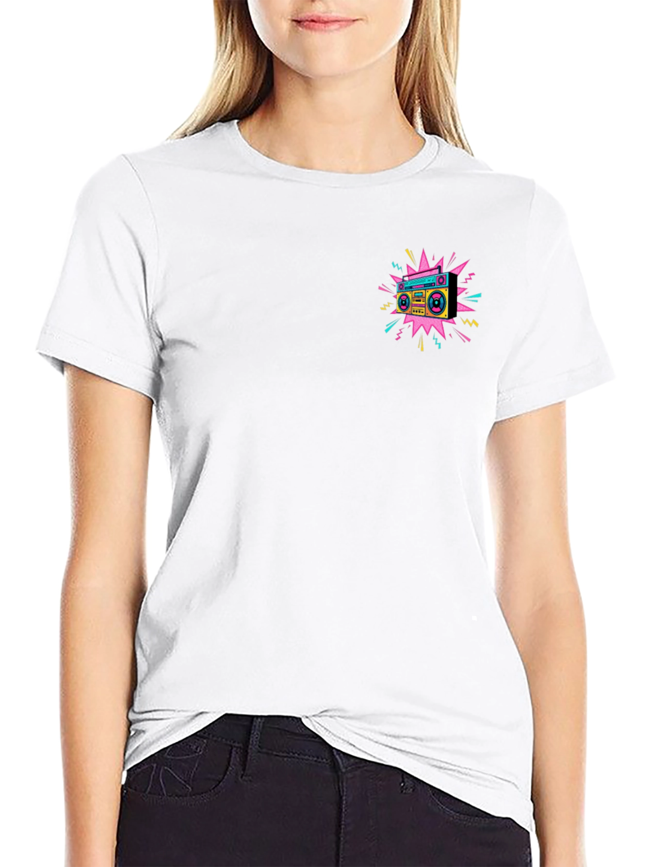 Retro Boombox Graphic Tee - Black
