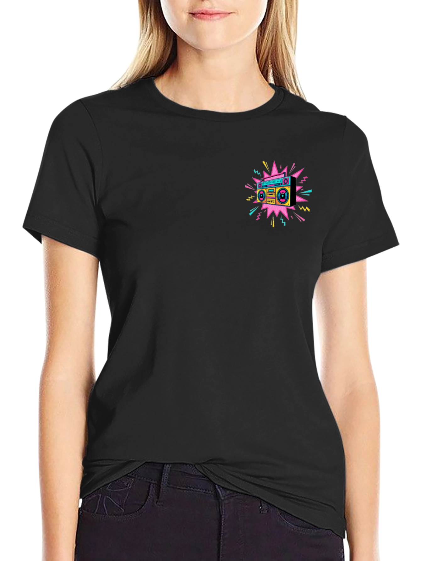 Retro Boombox Graphic Tee - Black