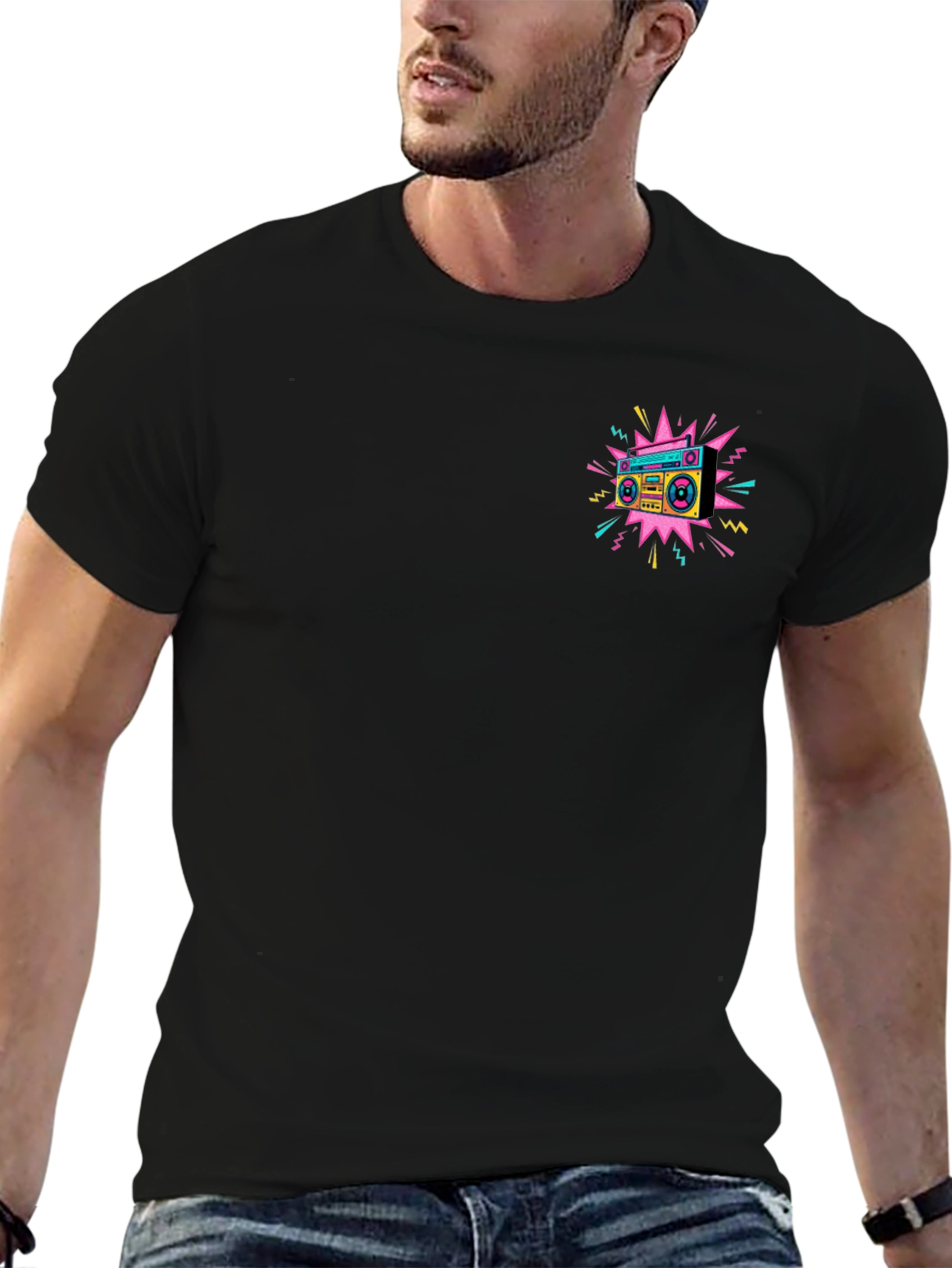 Retro Boombox Graphic Tee - Black