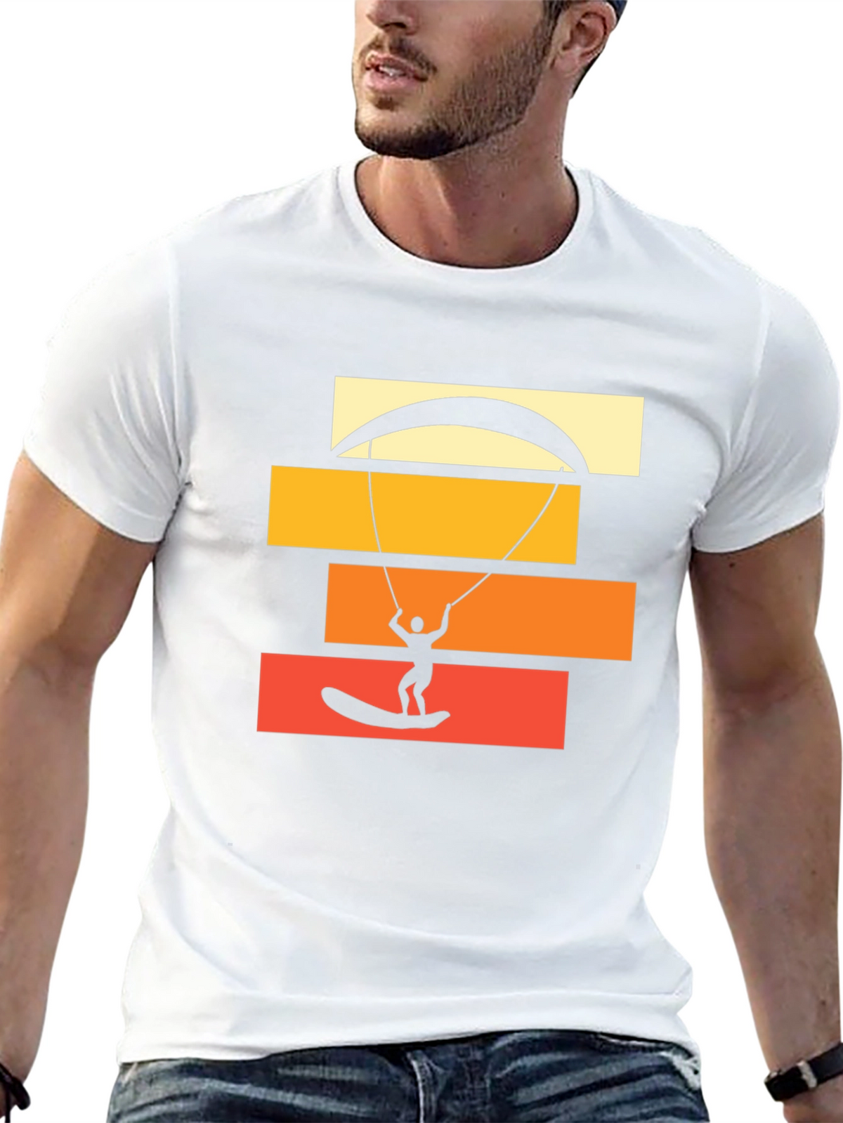 Kite Surfing Graphic Tee - Black Cotton T-Shirt