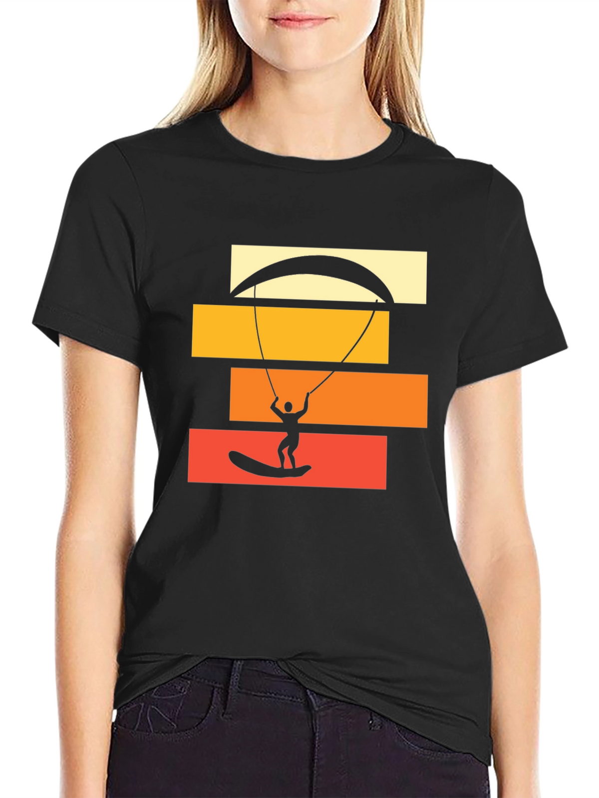Kite Surfing Graphic Tee - Black Cotton T-Shirt