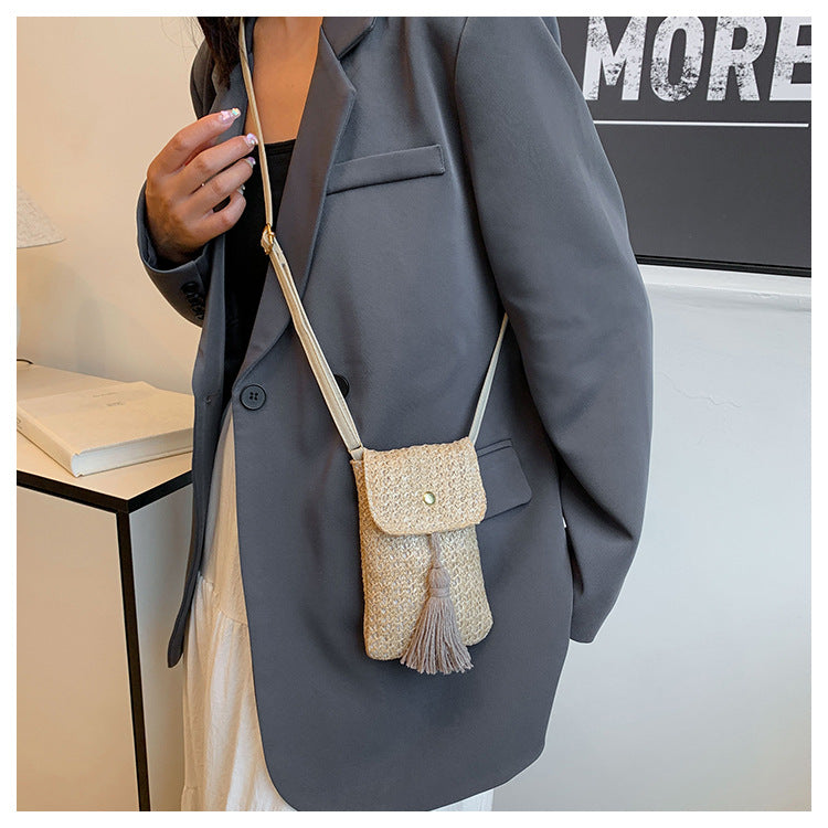 2024 Trendy Summer Crossbody Woven Tassel Phone Bag for Women