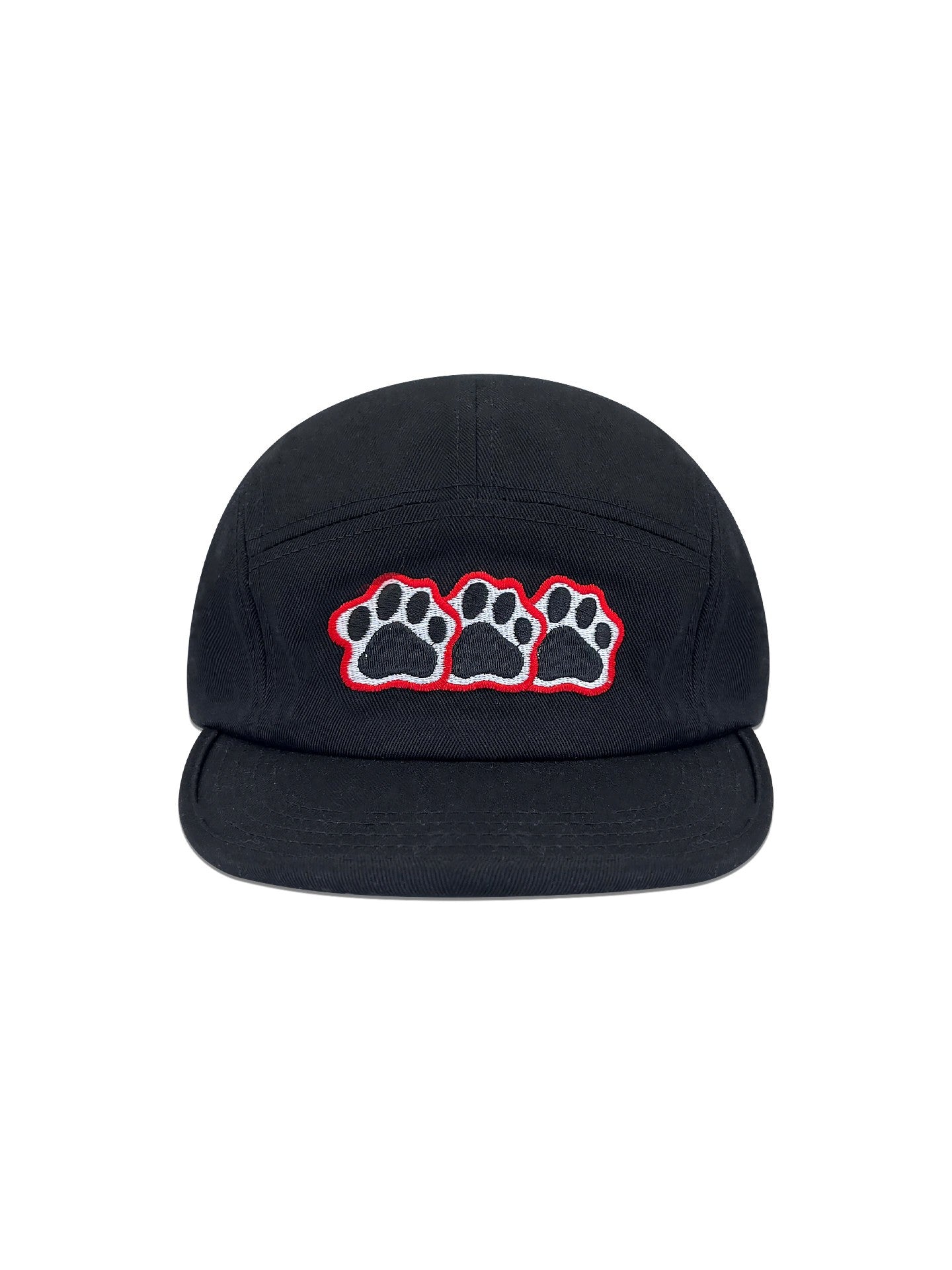 Unisex Cotton Flat Brim 5-Panel Cap with Paw Print Embroidery, Adjustable for Sun Protection
