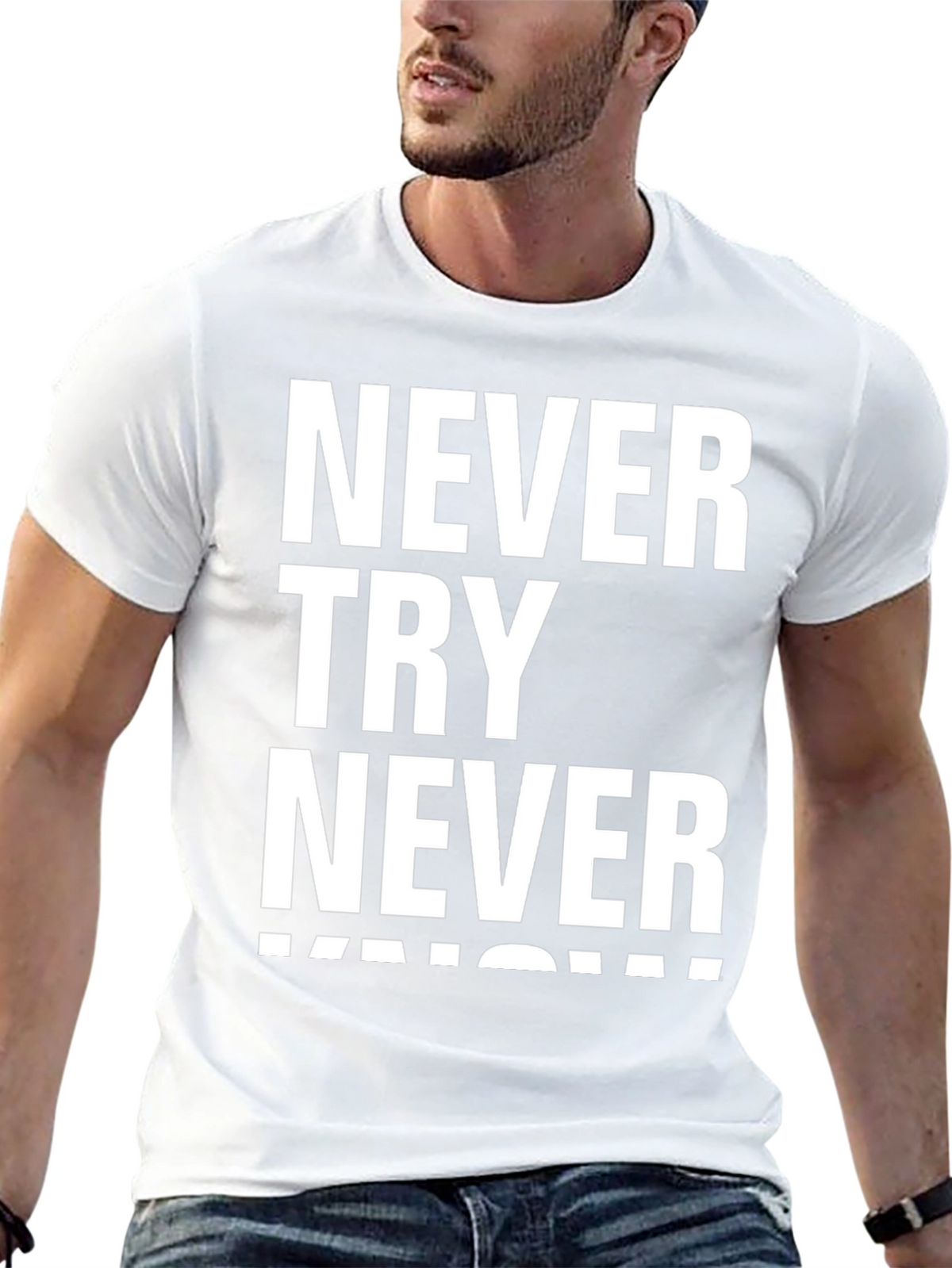 Never Try Never Know Mens Black Graphic T-Shirt
