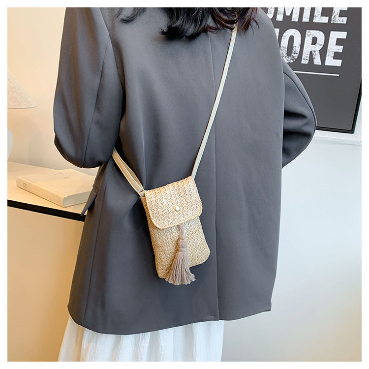 2024 Trendy Summer Crossbody Woven Tassel Phone Bag for Women