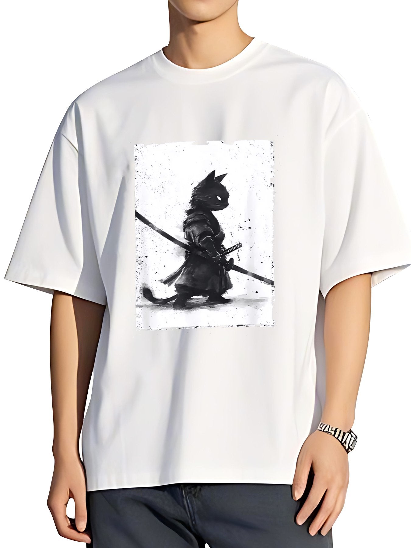 T-shirt Tokyo-tiger-retro-cat-samurai-japanese-washed-t-shirt