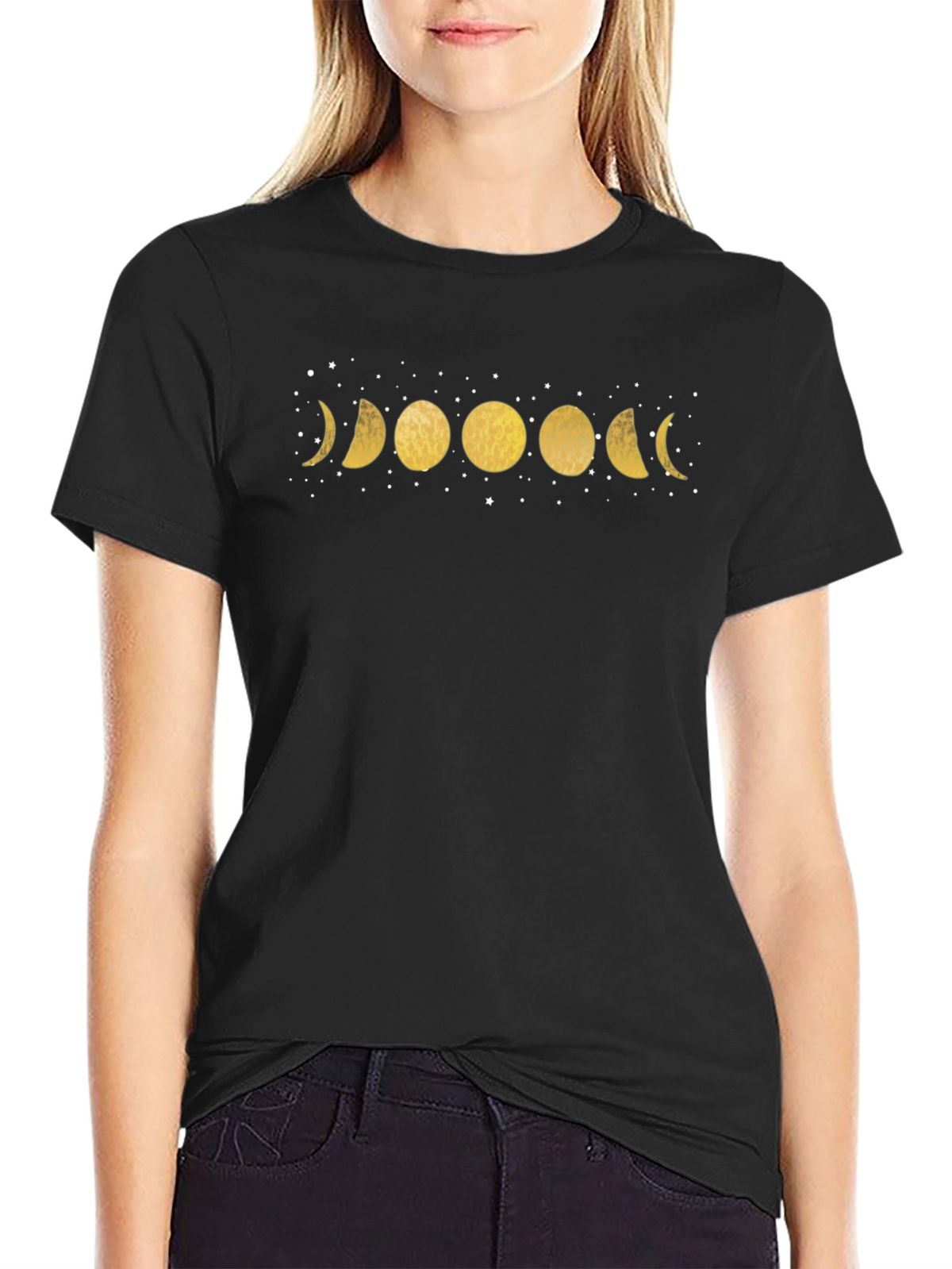 Lunar Phase Graphic Tee - Black Cotton T-Shirt
