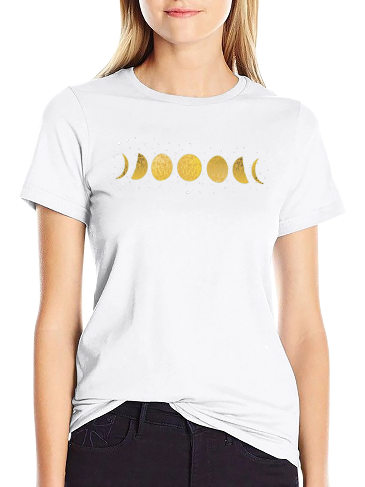 Lunar Phase Graphic Tee - Black Cotton T-Shirt