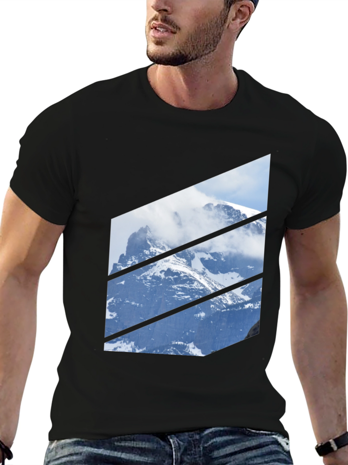 Mountainscape Graphic Tee - Black Crew Neck