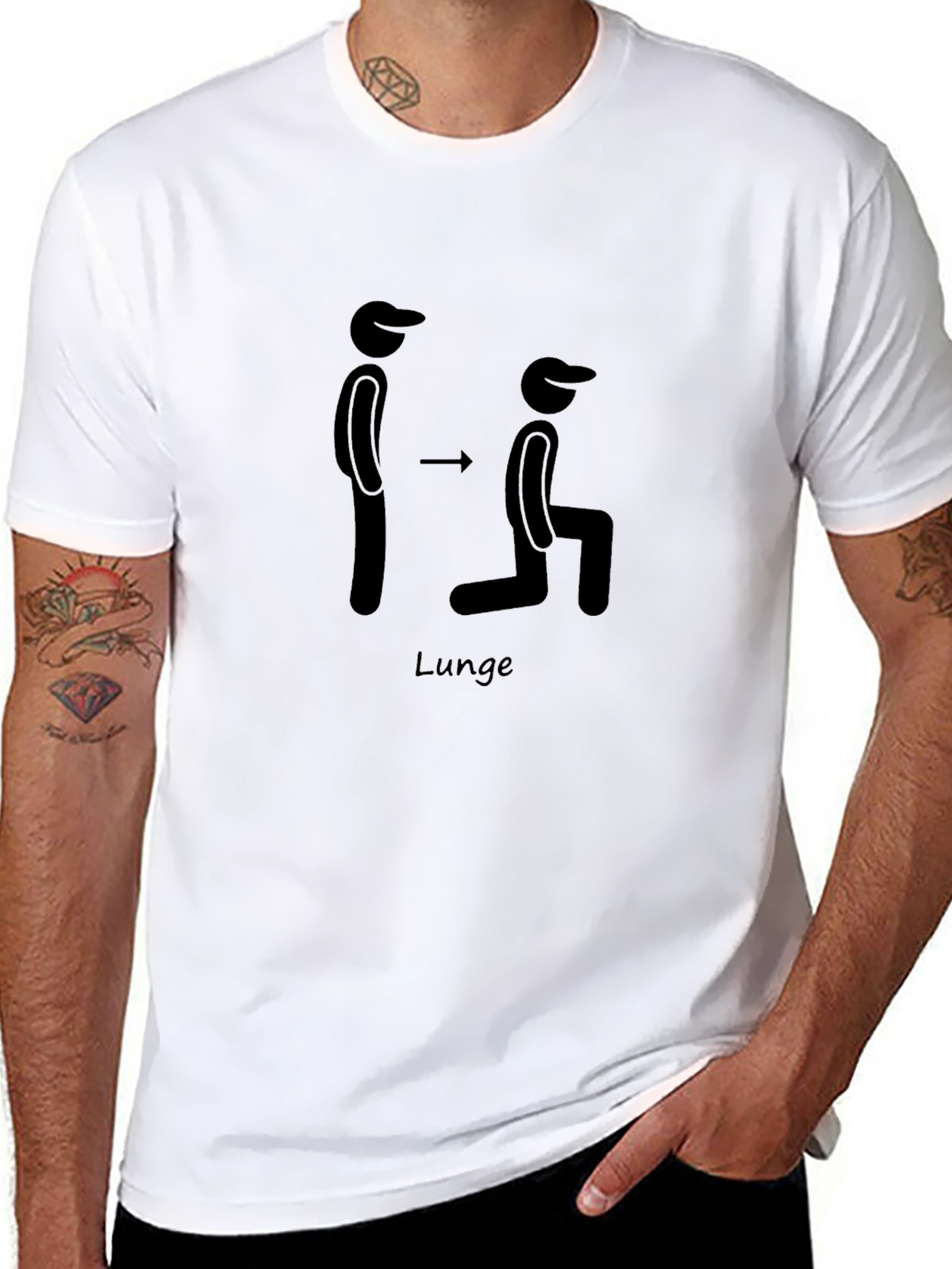 Mens Black Lunge Exercise Graphic T-Shirt