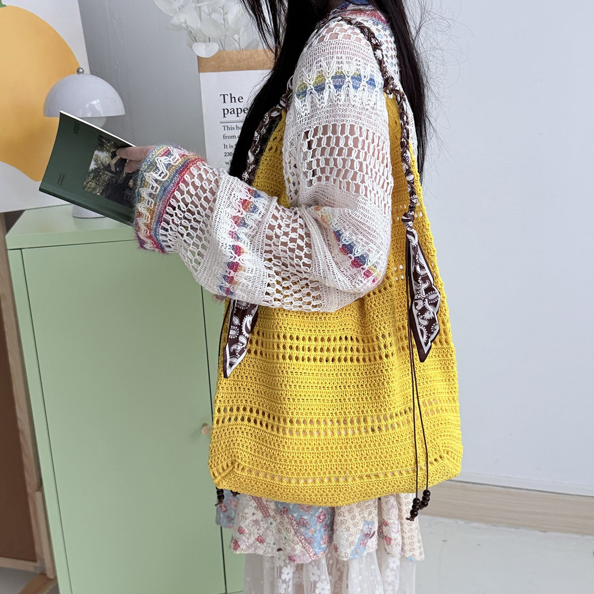 Bohemian Crochet Beach Tote - Summer Knitted Shoulder Bag