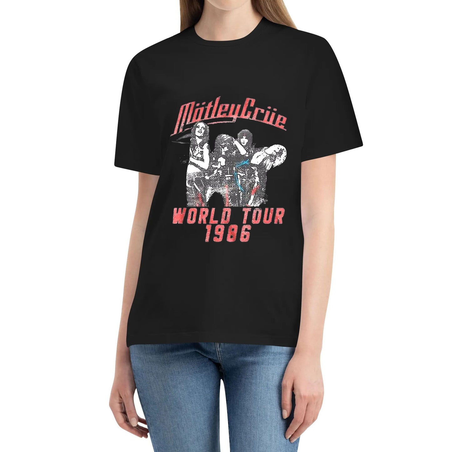Motley Crue 1981 American Heavy Metal Rock Band World Tour White Adult T-Shirt Cotton Original Design Tshirt for Men Women Black White Blue Red Commemorative Tops Tee Clothing Customize Gifts