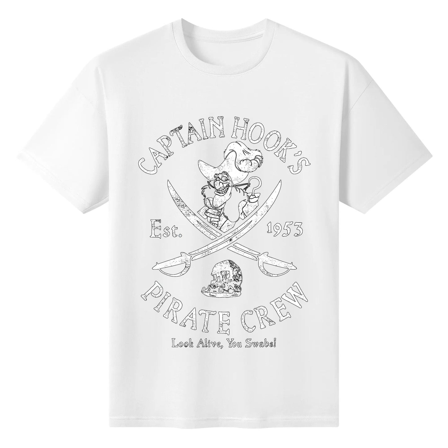 Villains Captain Hook Pirate Crew Est 1953 Logo T-Shirt Cotton T-shirt Short Sleeve Graphic Round Neck Top Tees Shirts for Men Woman Unisex Adult Summer Ladies