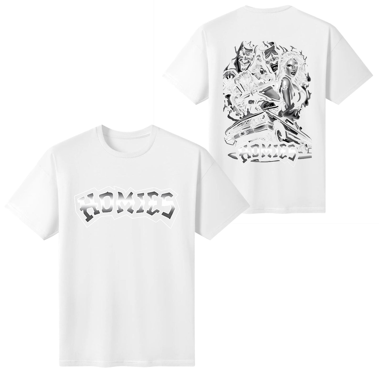 Homies Design Tshirt Cotton Round Neck Unisex Versatile Top T-Shirt for All Seasons