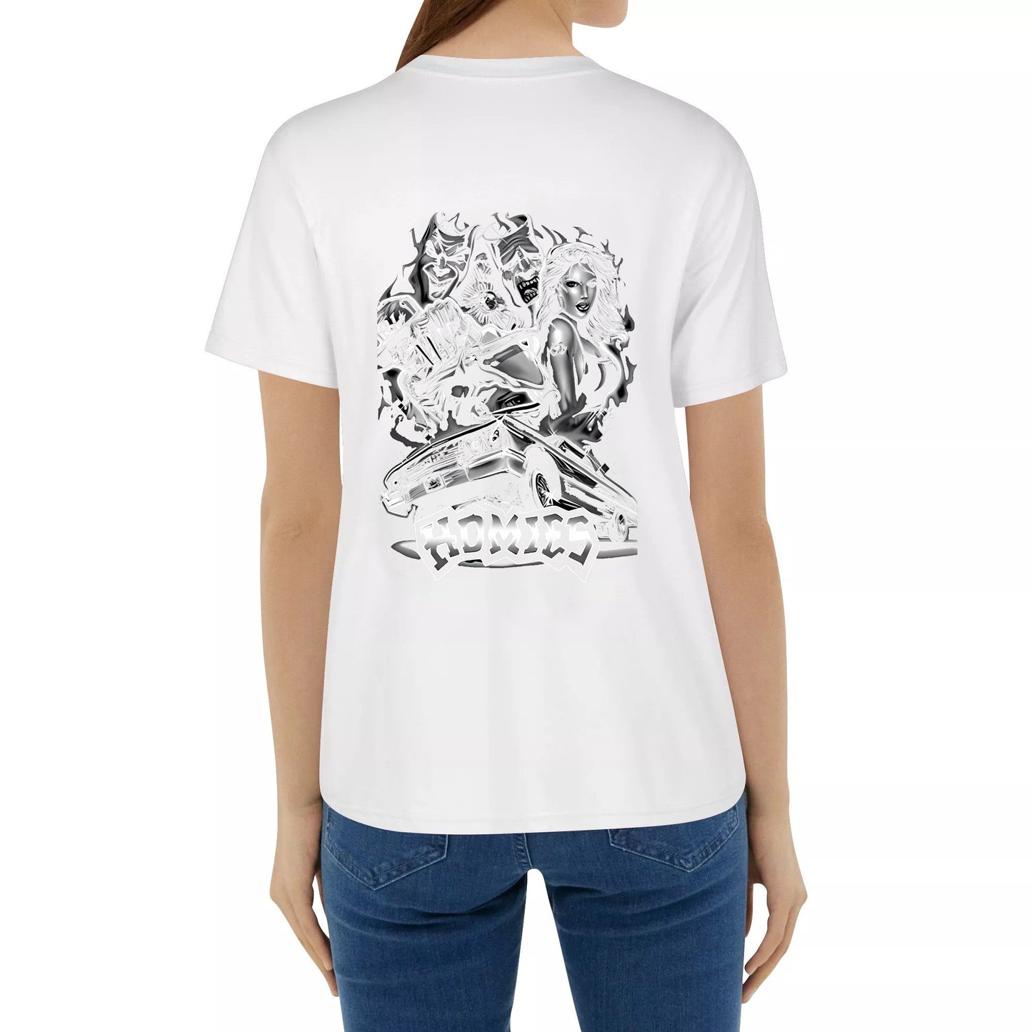 Homies Design Tshirt Cotton Round Neck Unisex Versatile Top T-Shirt for All Seasons