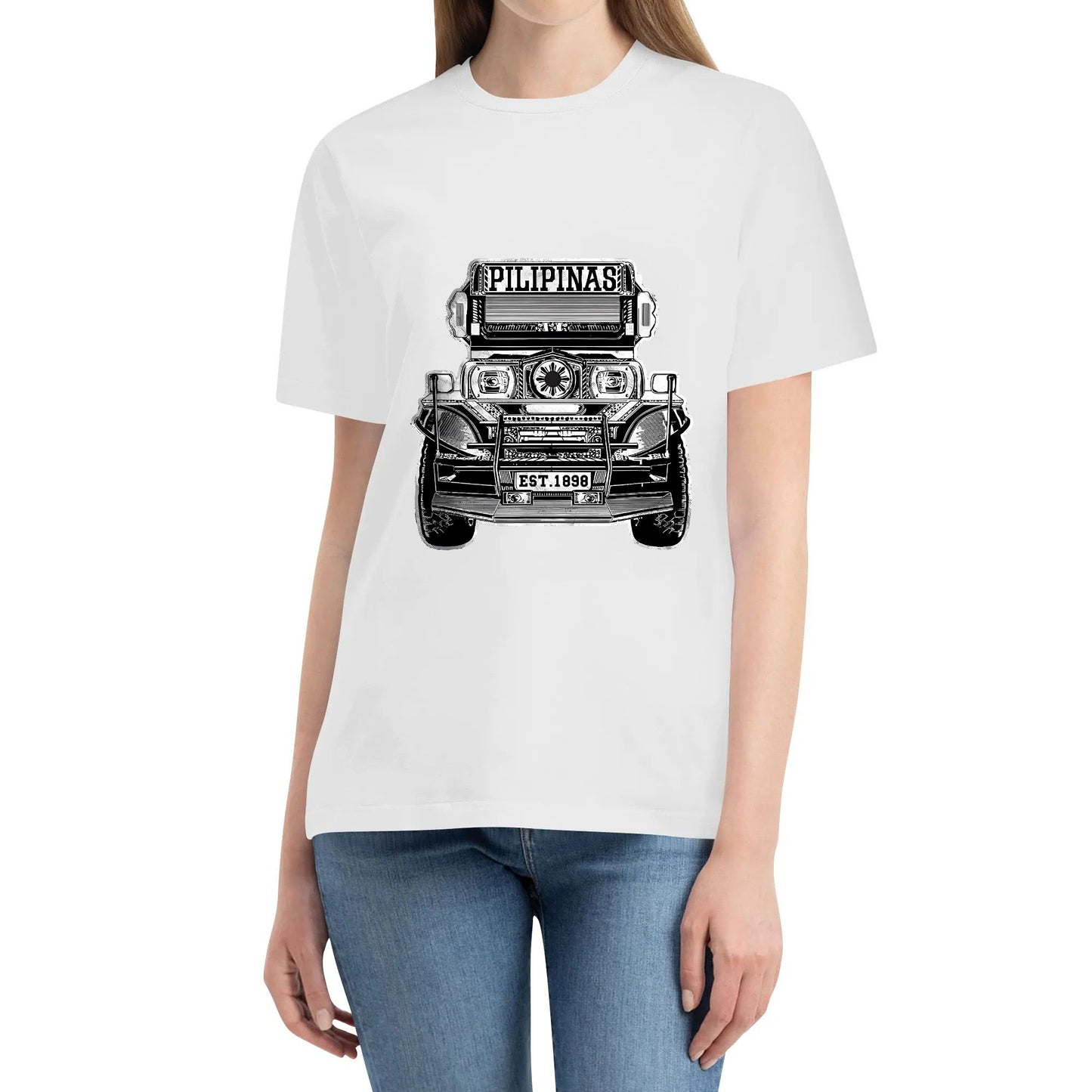 Pinoy Philippines Jeepney Filipino Shirt Cotton T-shirts Short Sleeve Printed Round Neck Top Tee Shirt for Men Women Unisex Adult Summer Ladies