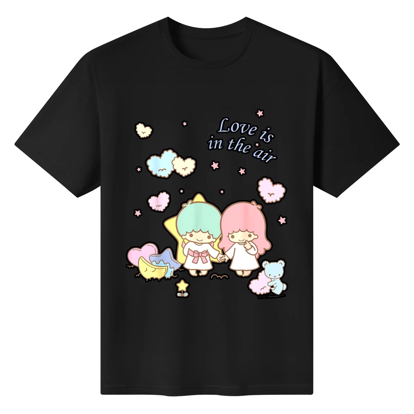 Little Twin Stars Love is in the Air Valentine Tee Shirt Cotton Tshirt Black White Tops Customize Gifts