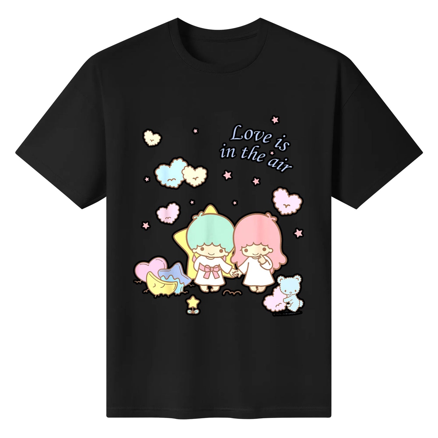 Little Twin Stars Love is in the Air Valentine Tee Shirt Cotton Tshirt Black White Tops Customize Gifts