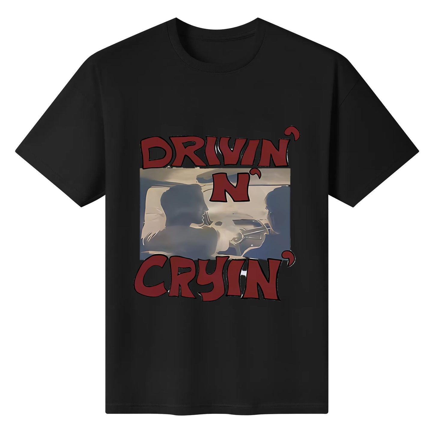 JJSTORE Korea Style T-shirt Oversize DRIVIN CRYIN  Kaos Wanita Hitam  Kaos pria dan wanita Crew-neck fashion unisex T-shirt Menswear Top