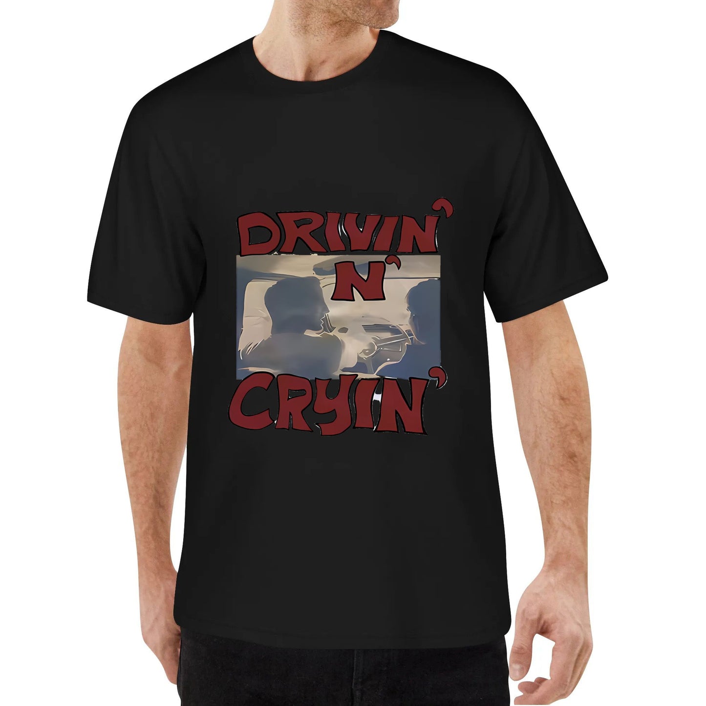 JJSTORE Korea Style T-shirt Oversize DRIVIN CRYIN  Kaos Wanita Hitam  Kaos pria dan wanita Crew-neck fashion unisex T-shirt Menswear Top